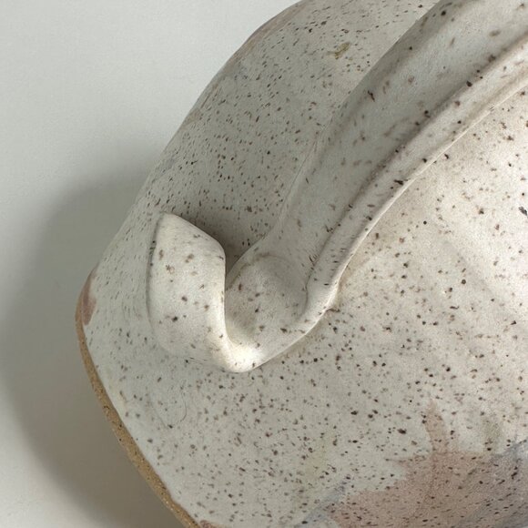 Russell Wood Speckled Ceramic Pitcher With Hand-Painted Floral Design & Blue Rim - Picture 7 of 10